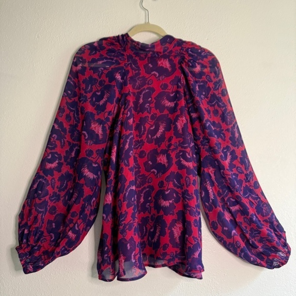 Anthropologie Red and Purple Floral Top, Sz M. NWT.